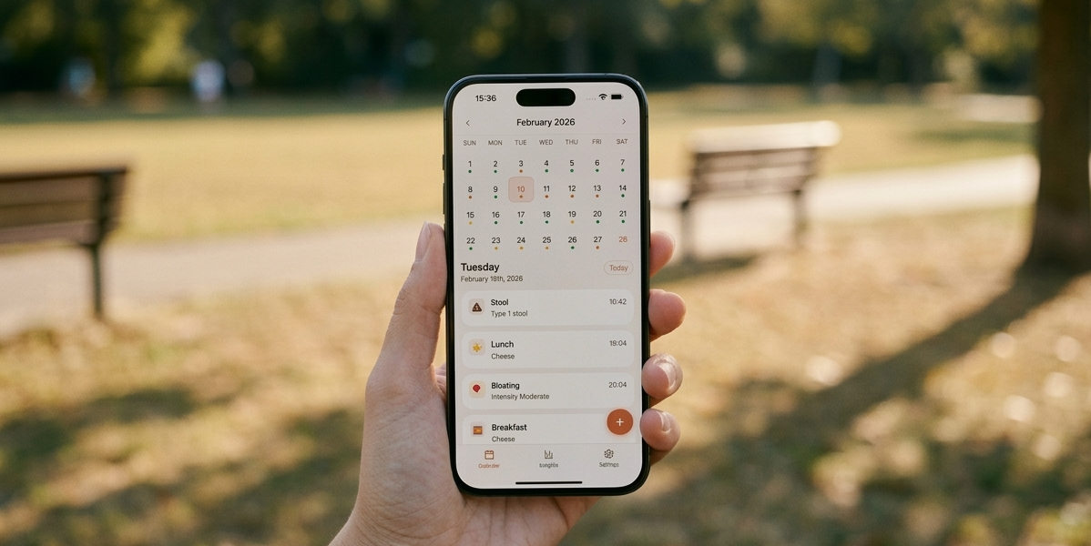 Person holding an iPhone with Darmi app in a park