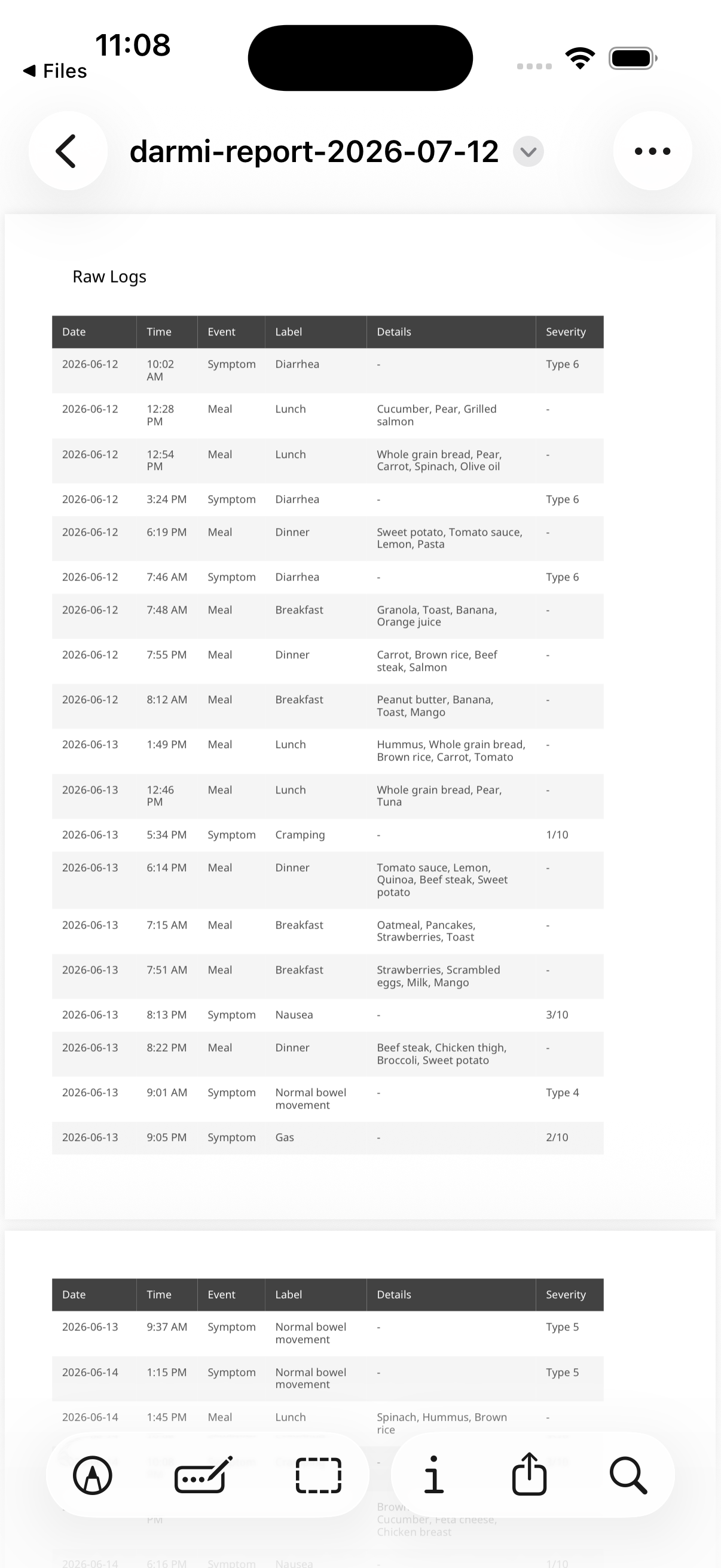 Darmi exportable chronological log report